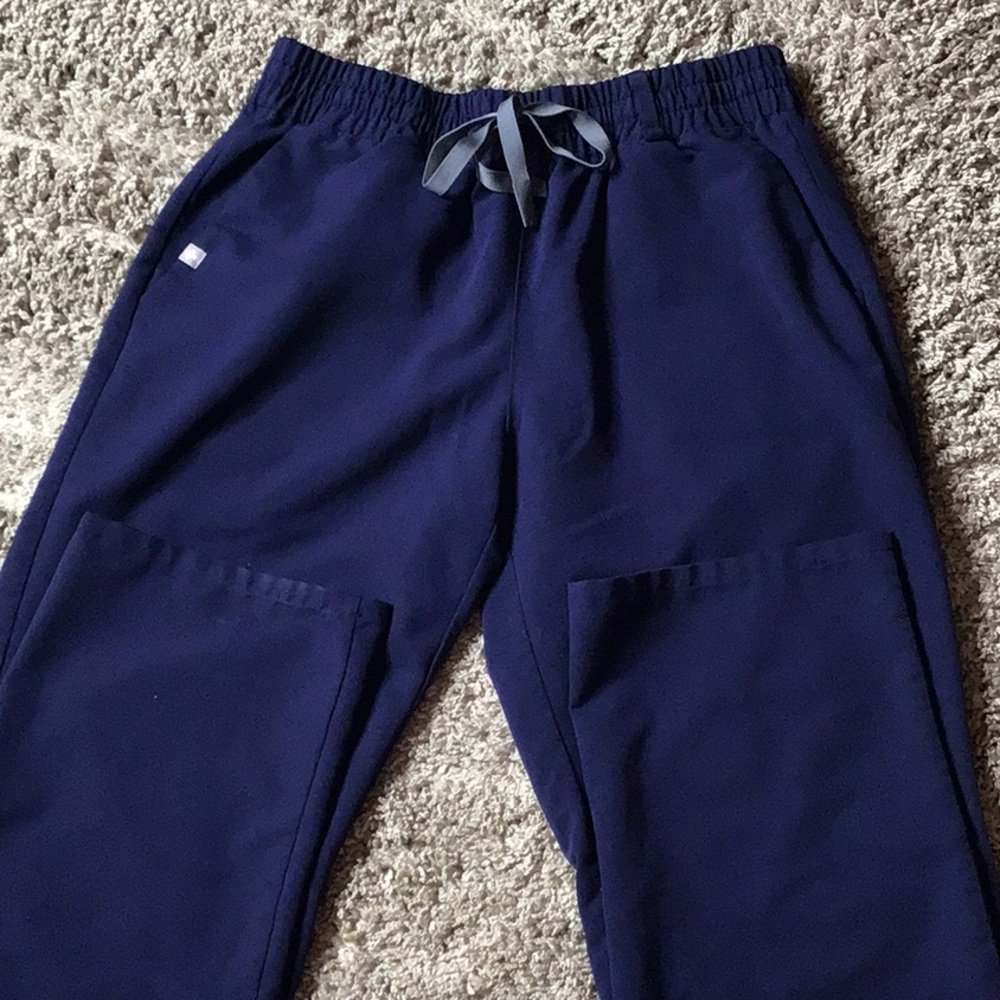 Figs Medium Scrub pants Navy Elastic Waist PO 1743 Straight Leg 3 Pockets